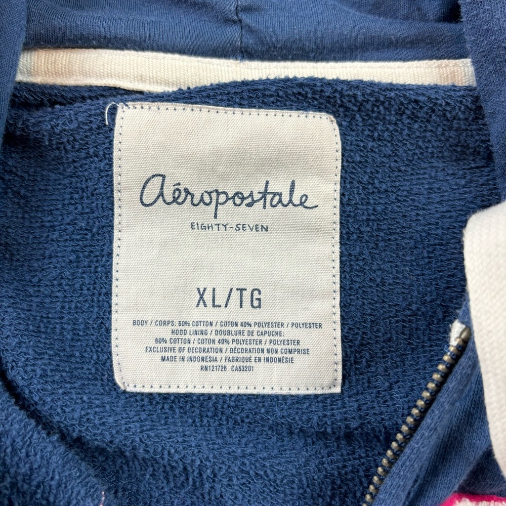 Y2k blue aeropostle aero eighty seven spellout zip up hoodie - Picture 4 of 5